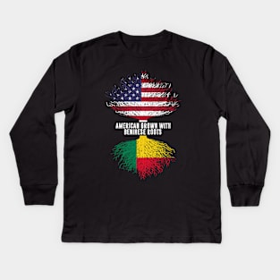 American Grown with Beninese Roots USA Flag Kids Long Sleeve T-Shirt